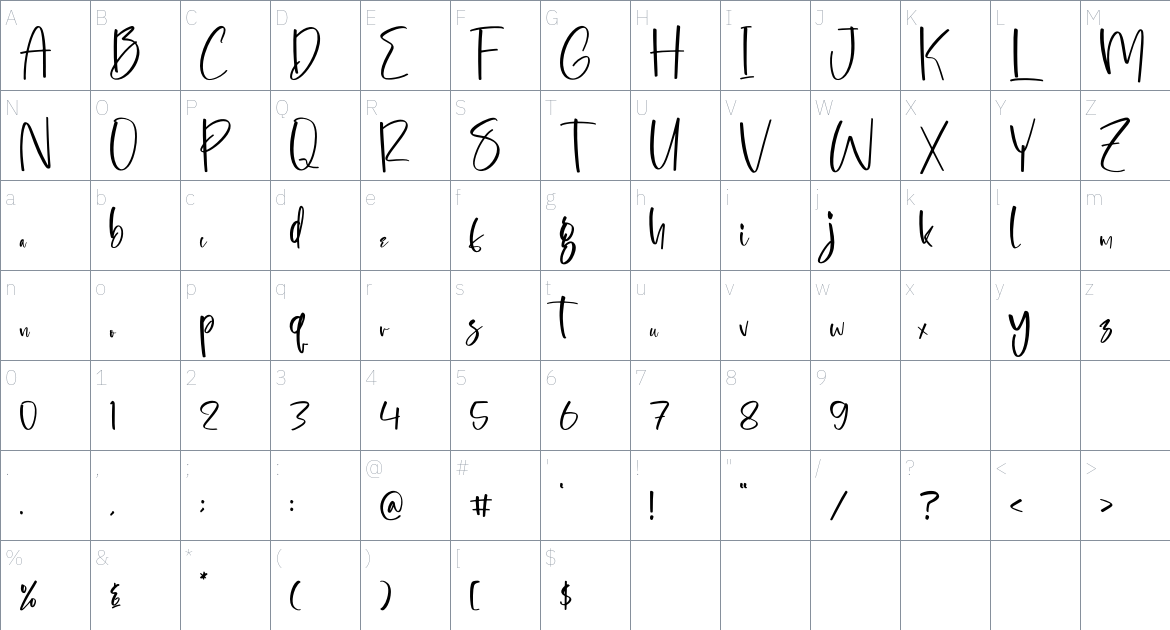 Bashttonem font Character Map