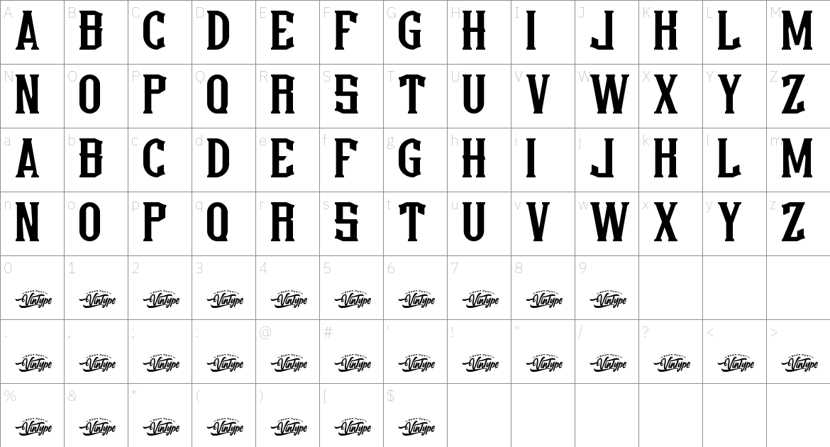 Obedient Boy font Character Map