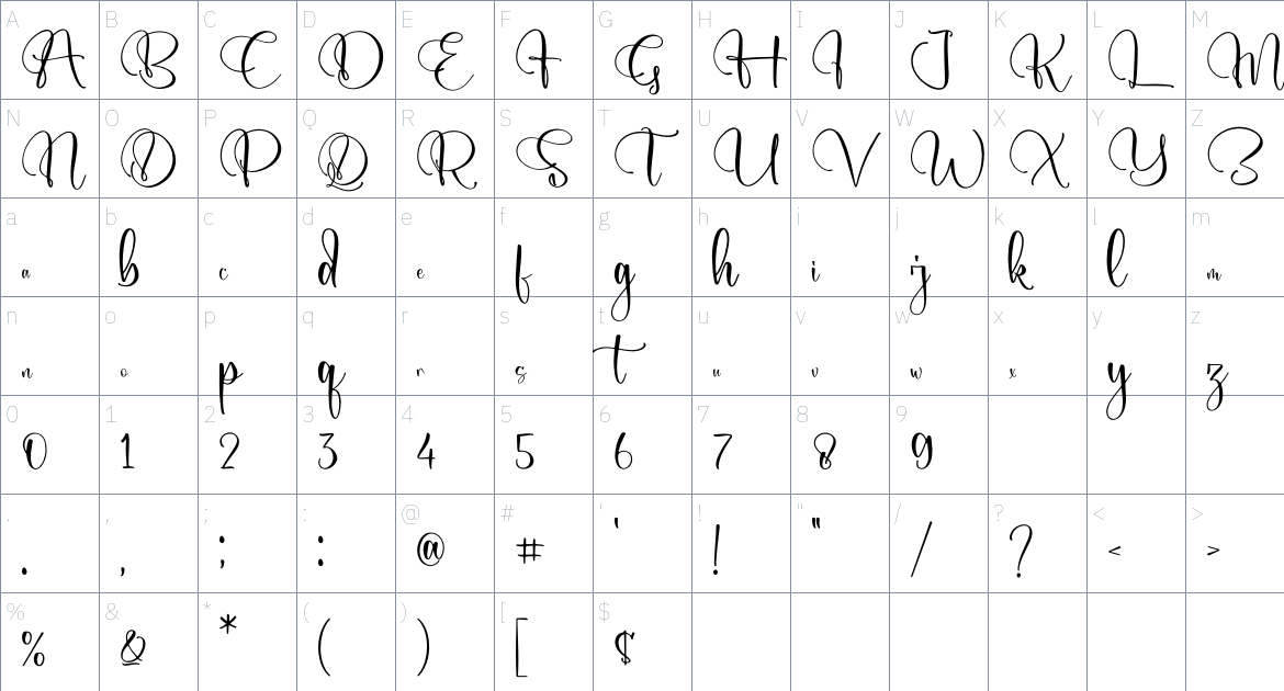 Montesca font Character Map