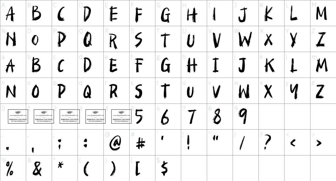 Spooky And Dreadful font Character Map