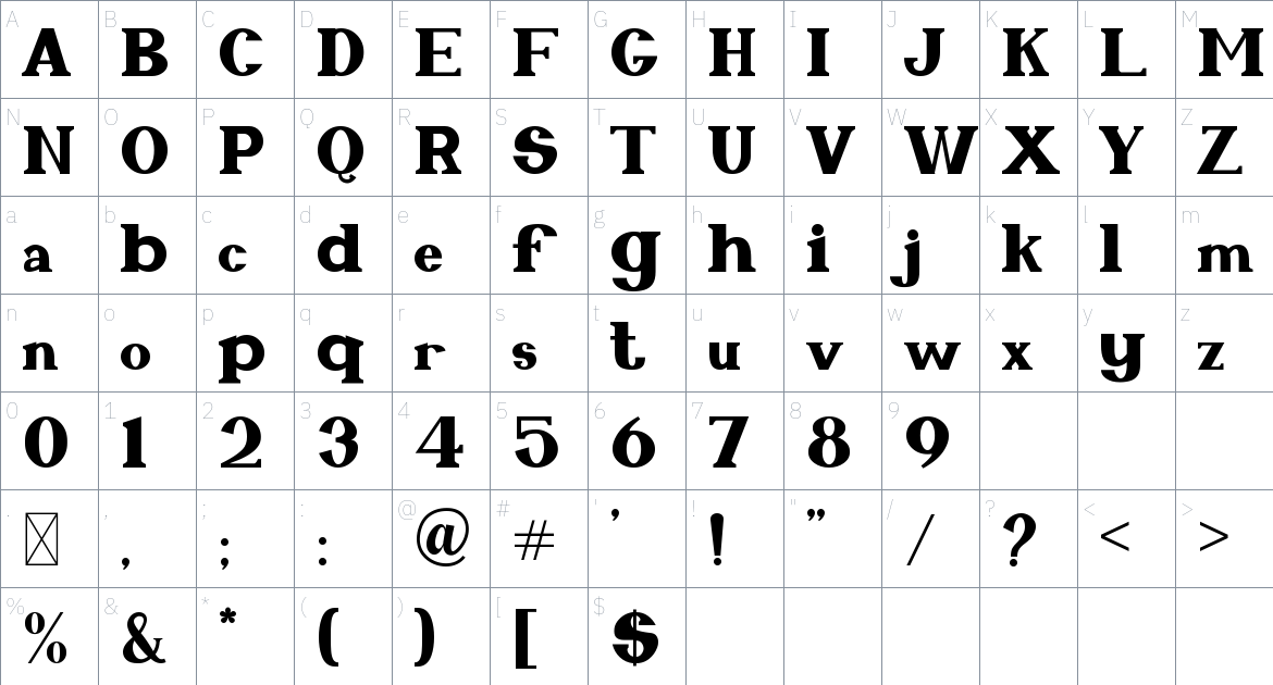 Baochi font Character Map