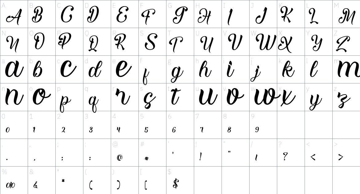 Hello Januari font Character Map