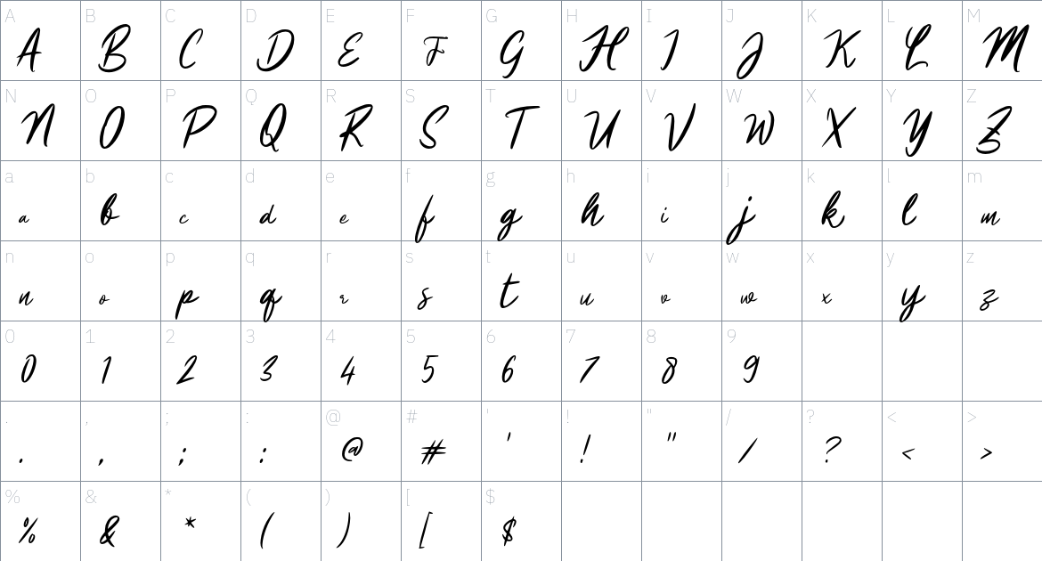 i Interview Script font Character Map