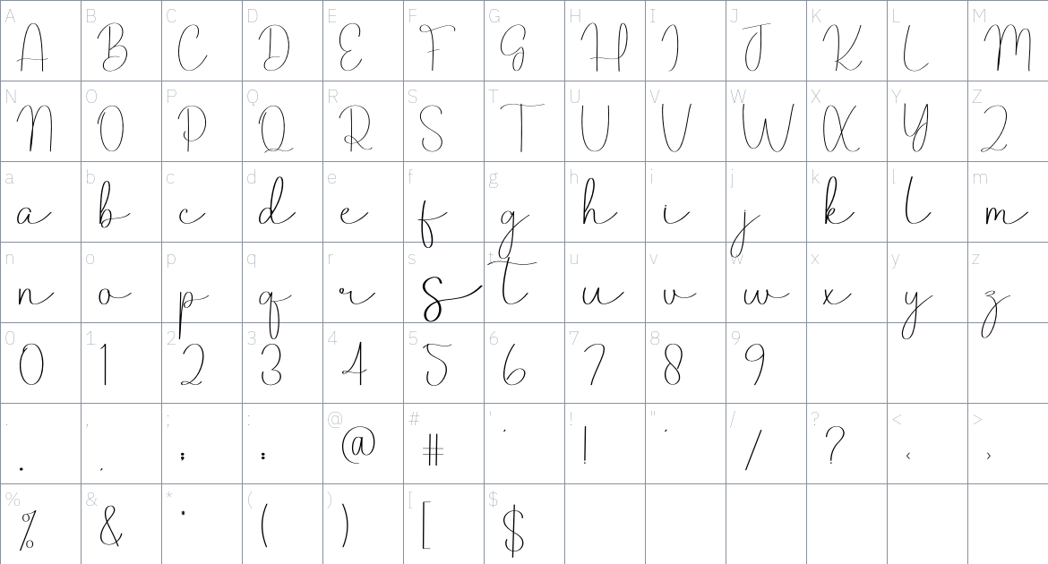 Mangosteen font Character Map