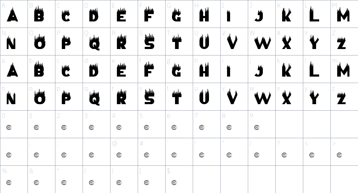 Natural Forest font Character Map