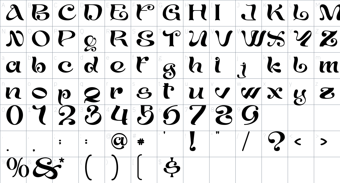 Agaste font Character Map