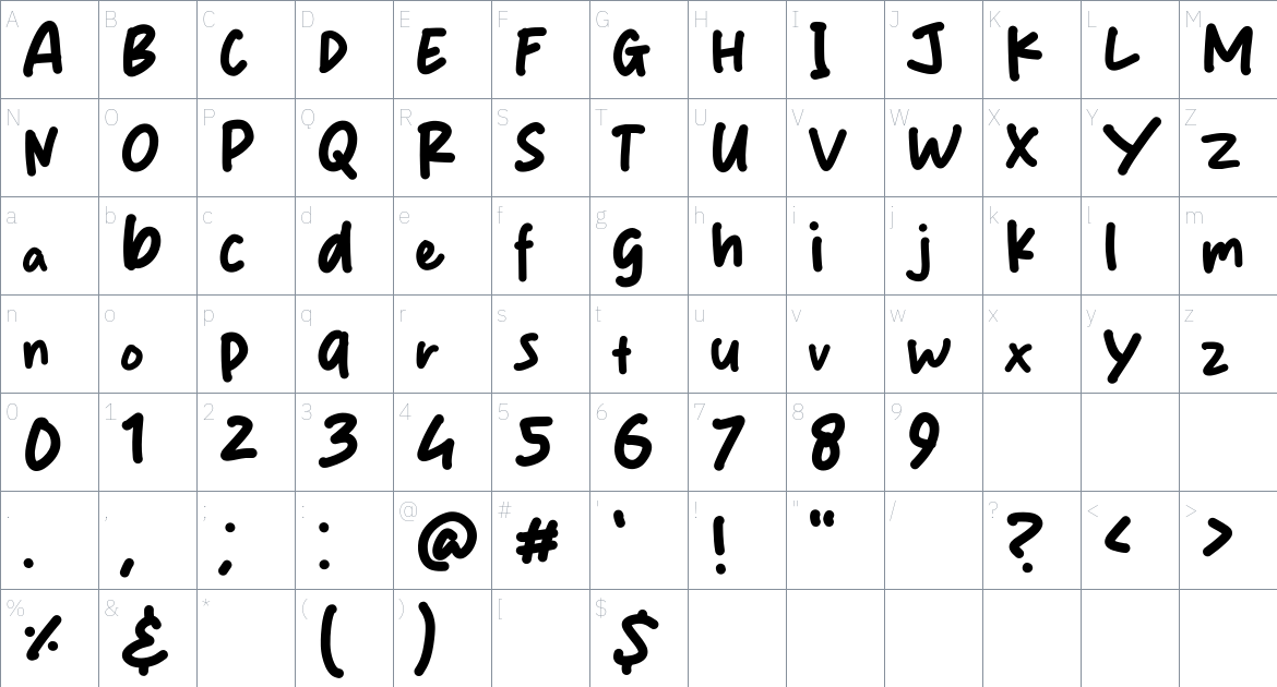 Yaum Smile font Character Map