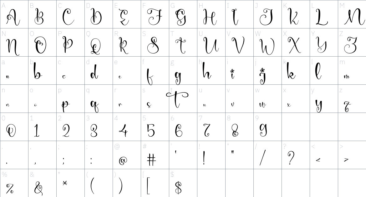 Monkista font Character Map