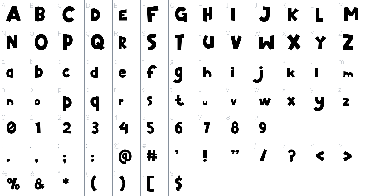 Tomcat font Character Map