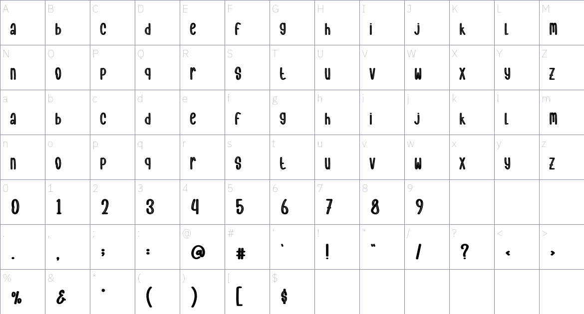 Miracle Christmas font Character Map