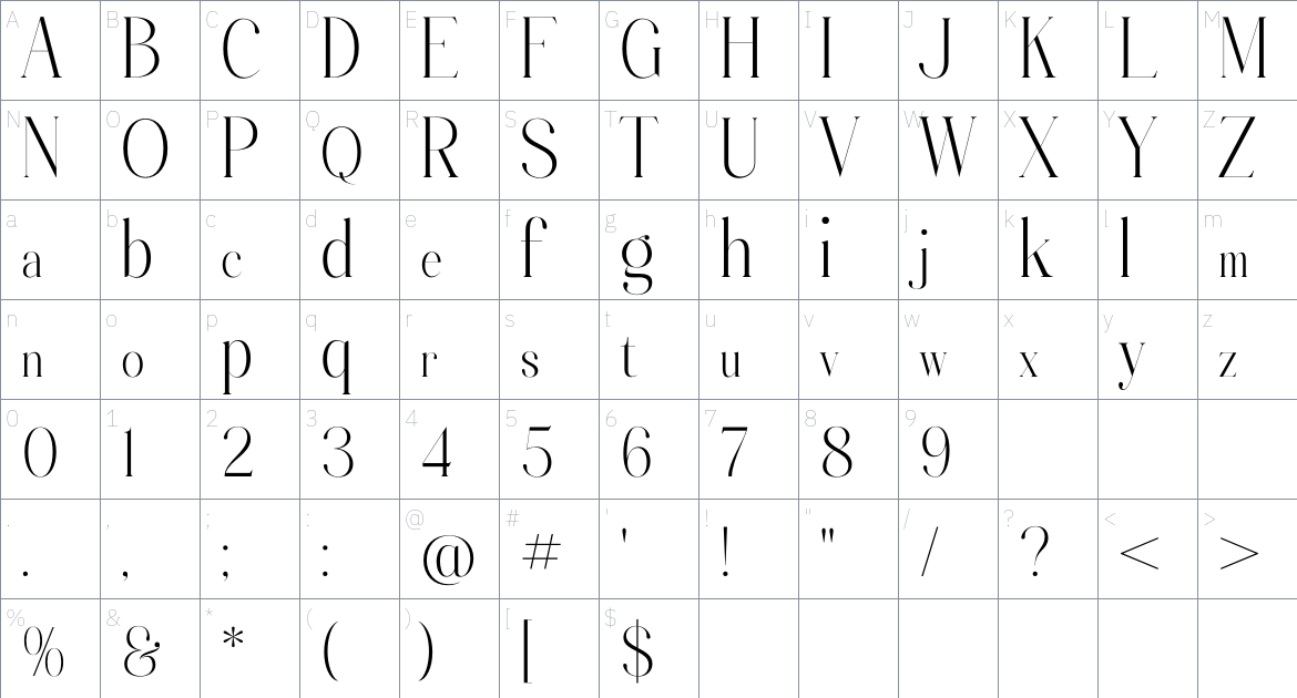 Zackerman font Character Map