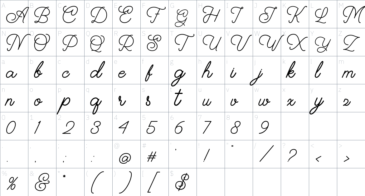 Daylane font Character Map