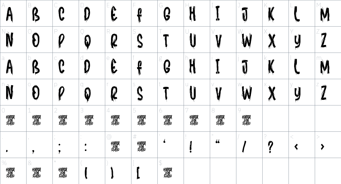 Charmer Horror font Character Map