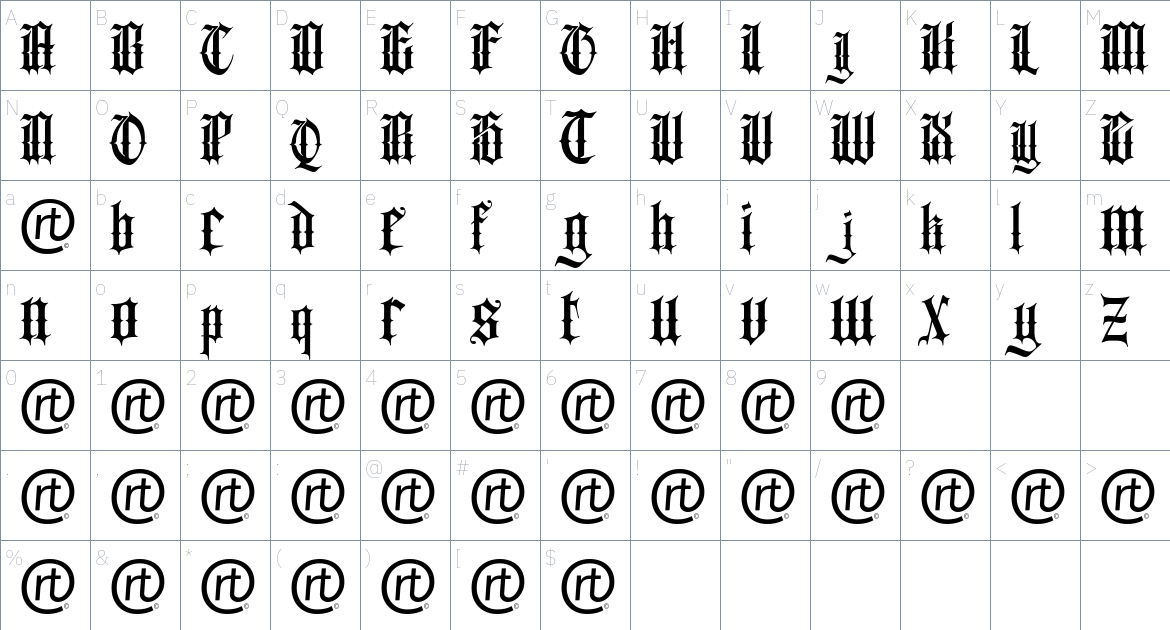 Bhilligod font Character Map