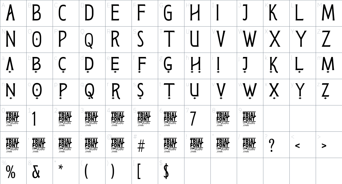 Continent Transport font Character Map