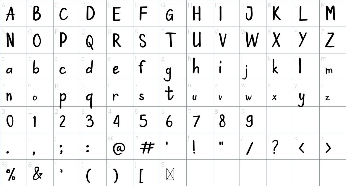 Salihone font Character Map