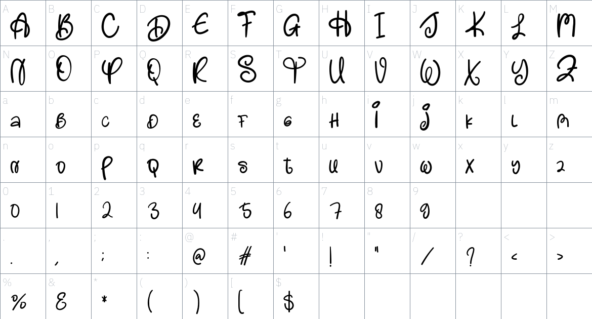 The Winter font Character Map