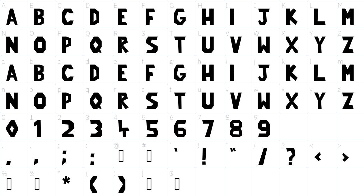 Mythoz Font font Character Map