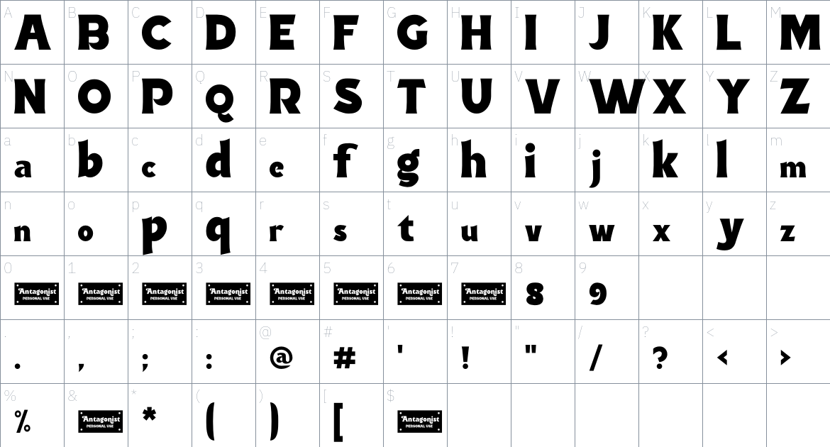 Antagonist Font font Character Map