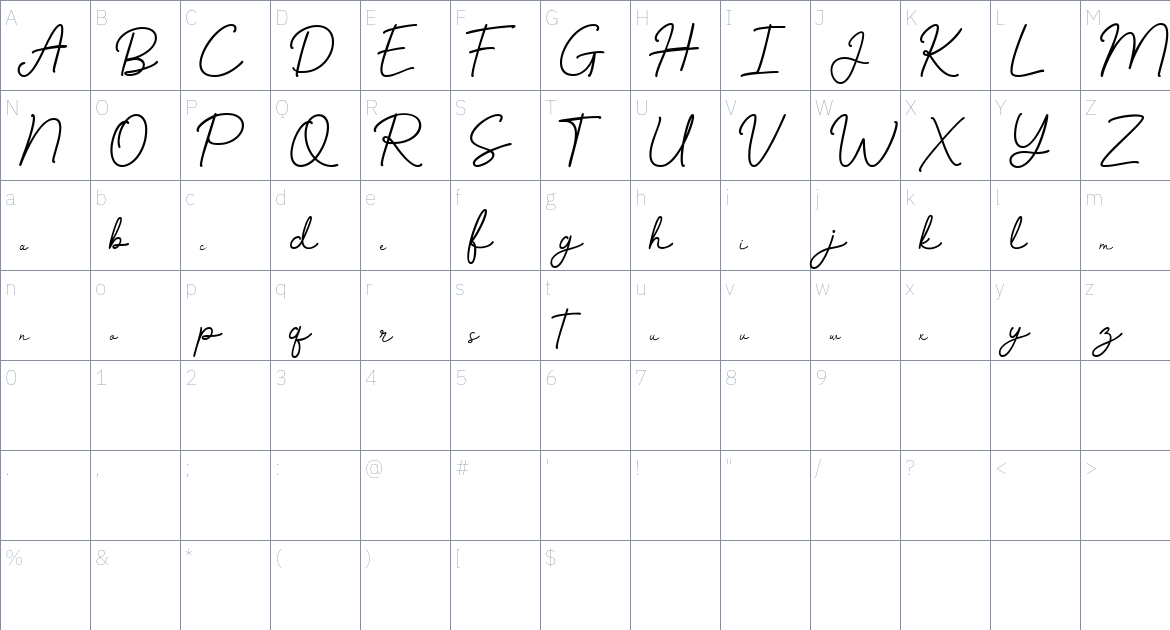 Marvina font Character Map