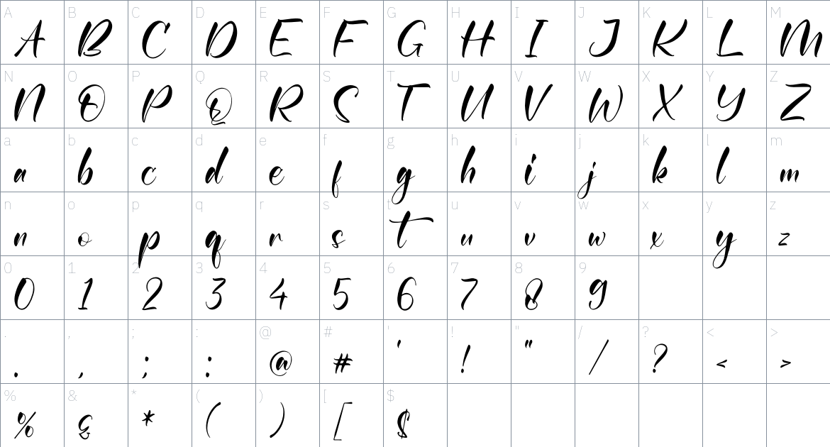 Henrietta Martins font Character Map