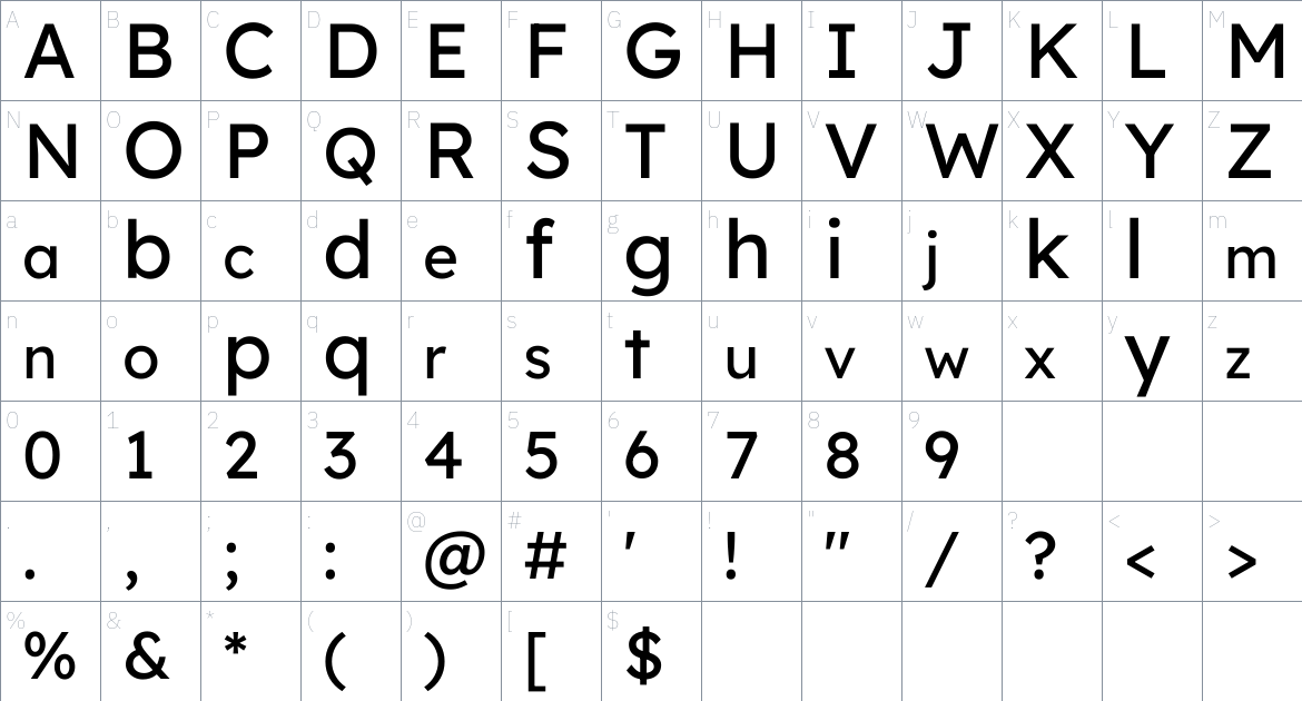 Lexend font Character Map