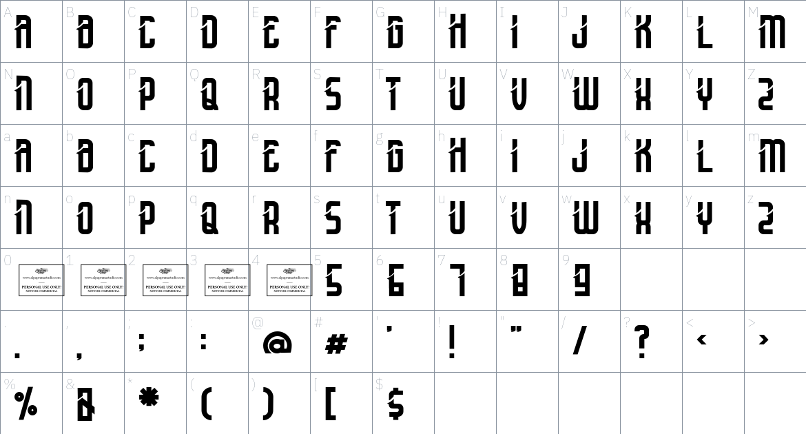 Olympia font Character Map