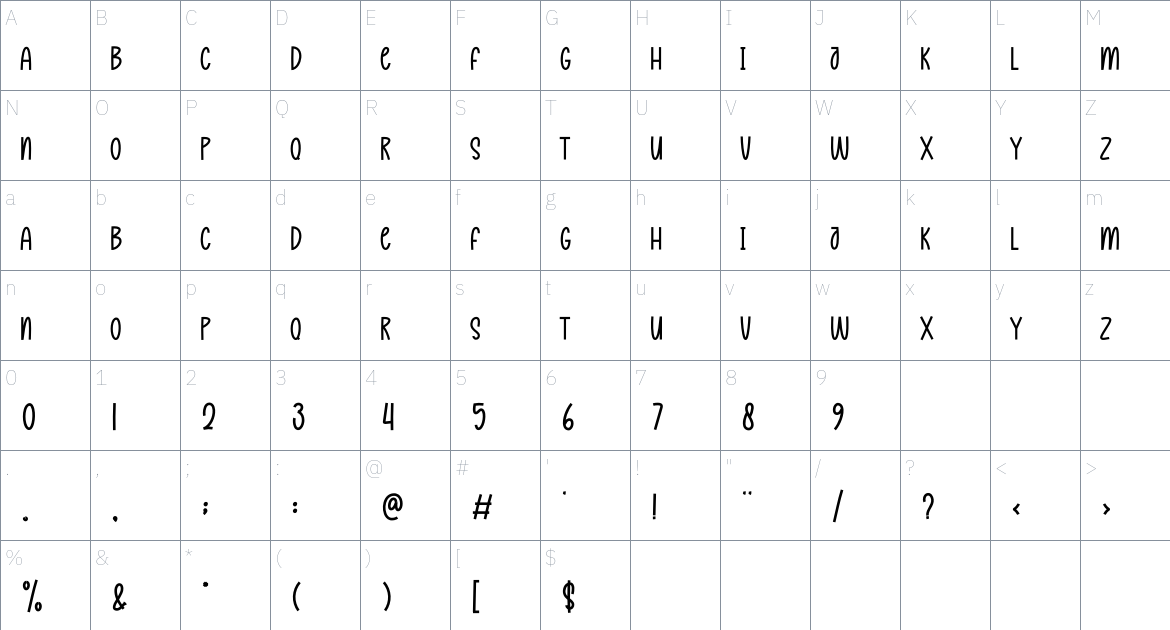 Misterday font Character Map