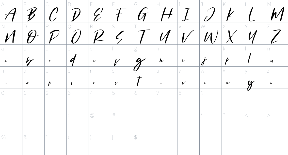 Mustica Font font Character Map