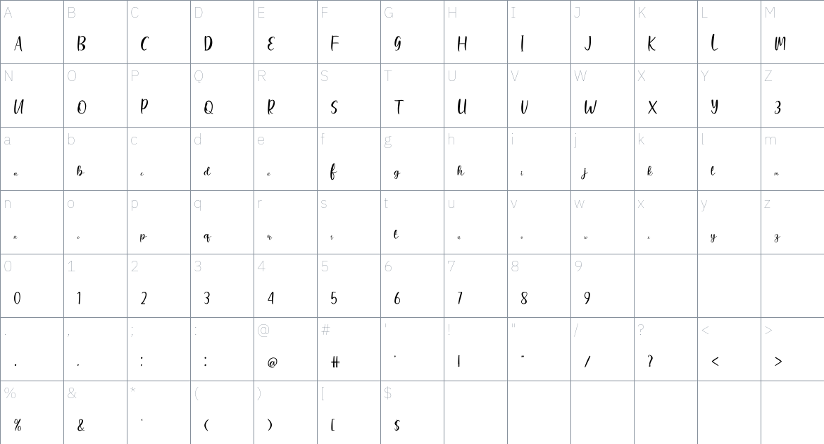 Sparkle Shine Font font Character Map