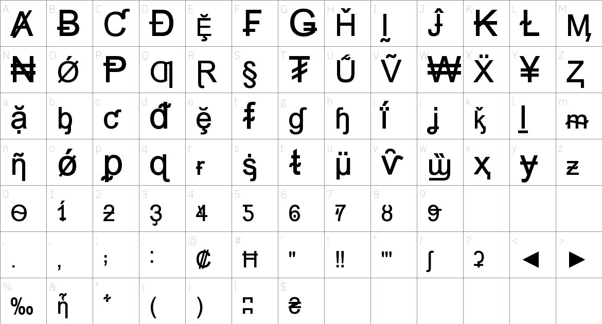 Hack Attack font Character Map