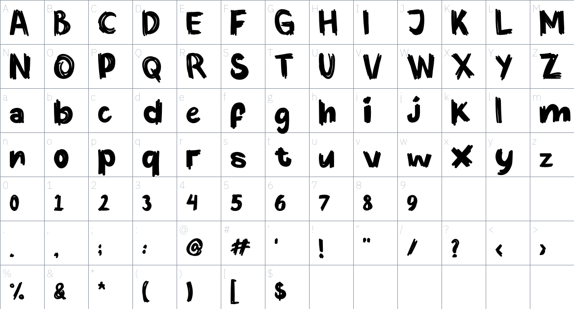 Moonies font Character Map