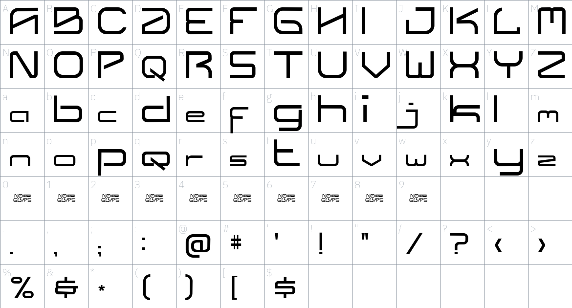 Bionical font Character Map