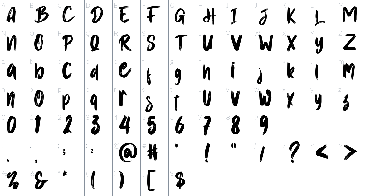 Asutenan! font Character Map