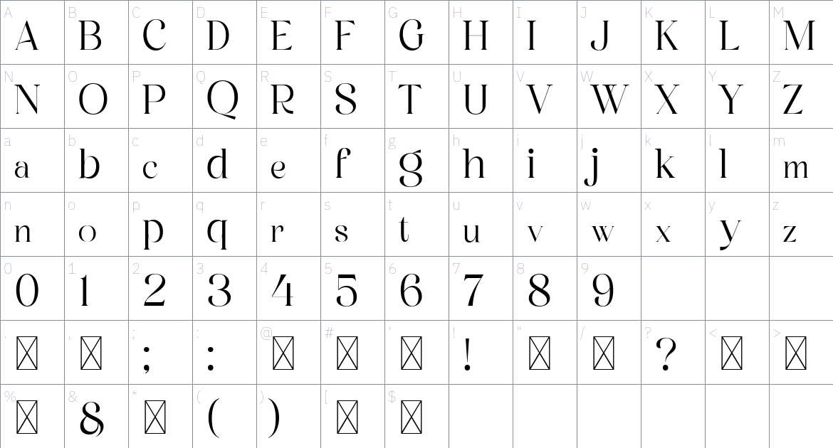 Graphire font Character Map