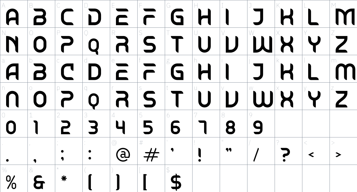 Bagero font Character Map