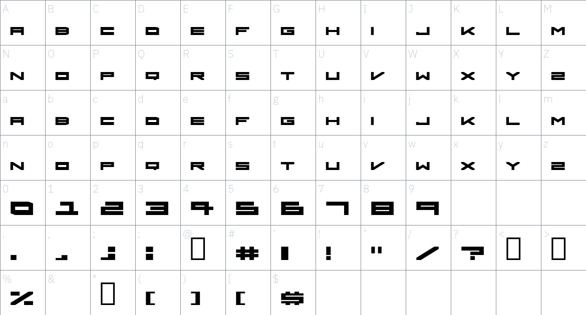 Ridge Font font Character Map