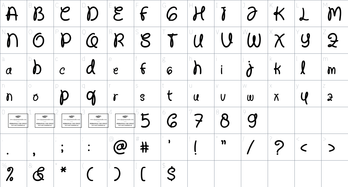 Enigma font Character Map