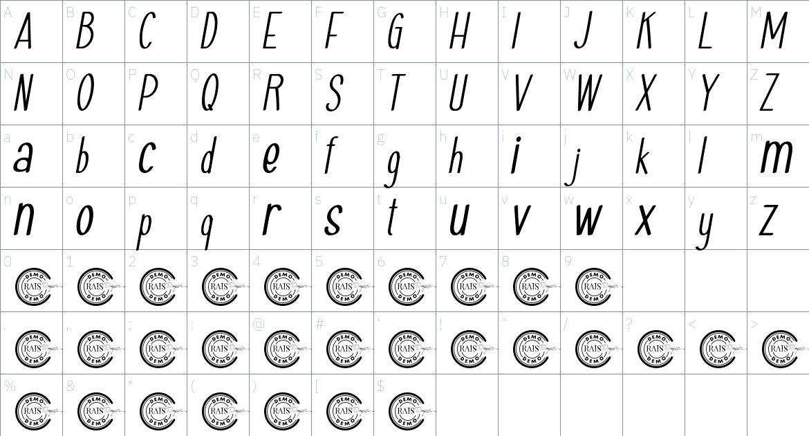 Haiesley Sans font Character Map