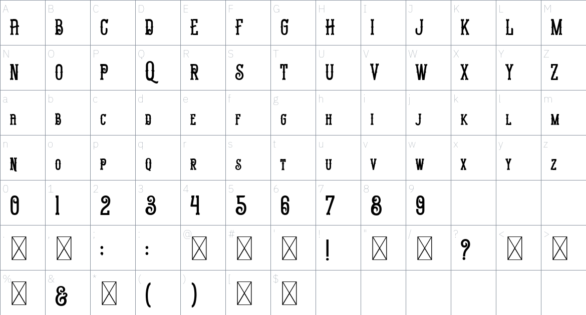 Mattador font Character Map