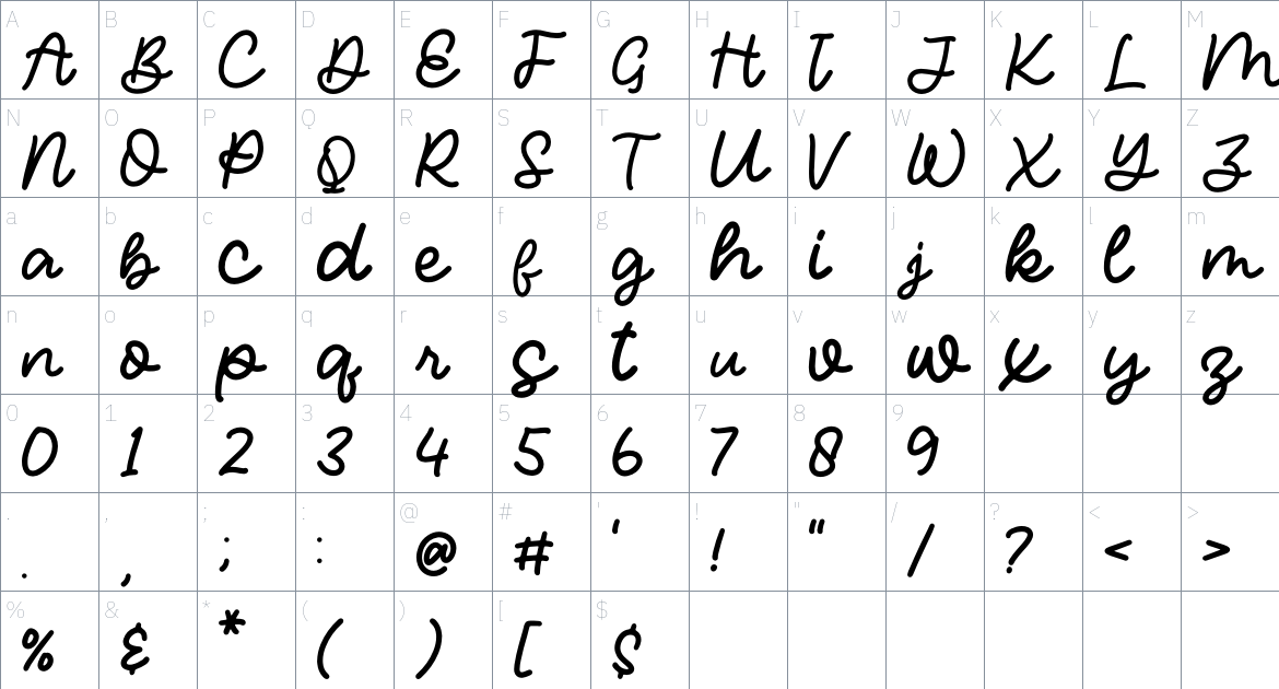 Monteyla font Character Map