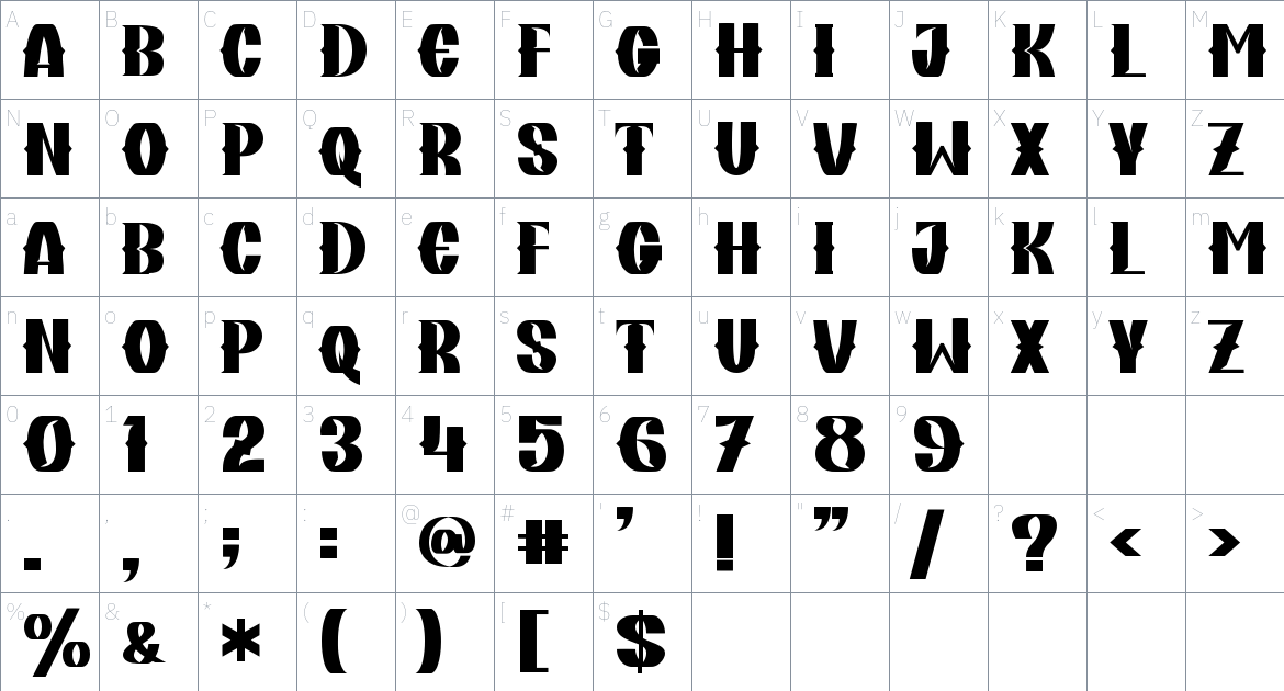 Justin Hubner font Character Map