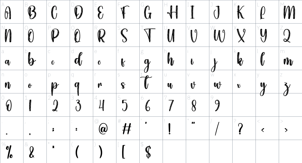 Awarding font Character Map