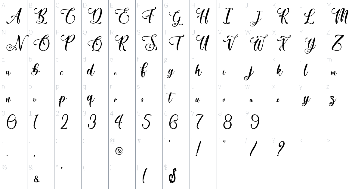 Sixth Babylon Script font Character Map