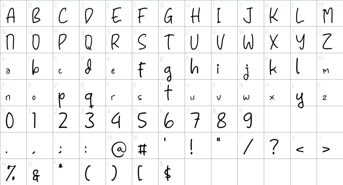 Guide Notes font Character Map