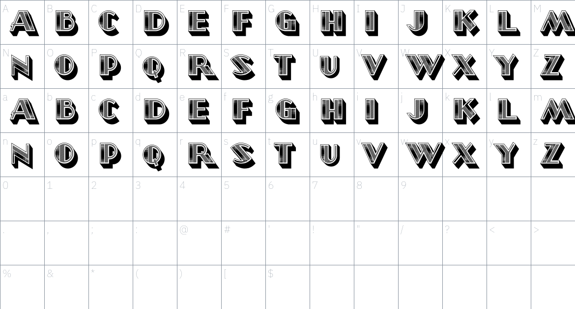 Donne font Character Map