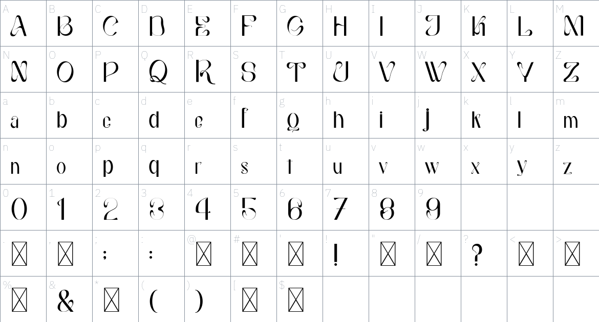 Tenbaum font Character Map