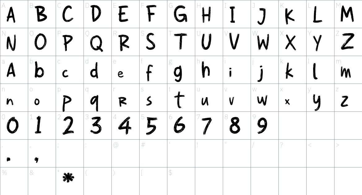 Writterine font Character Map