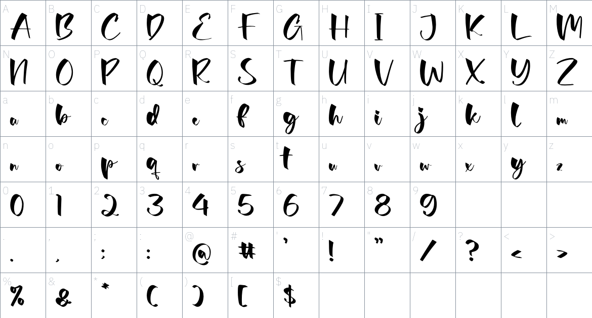 Folked Cordegall font Character Map