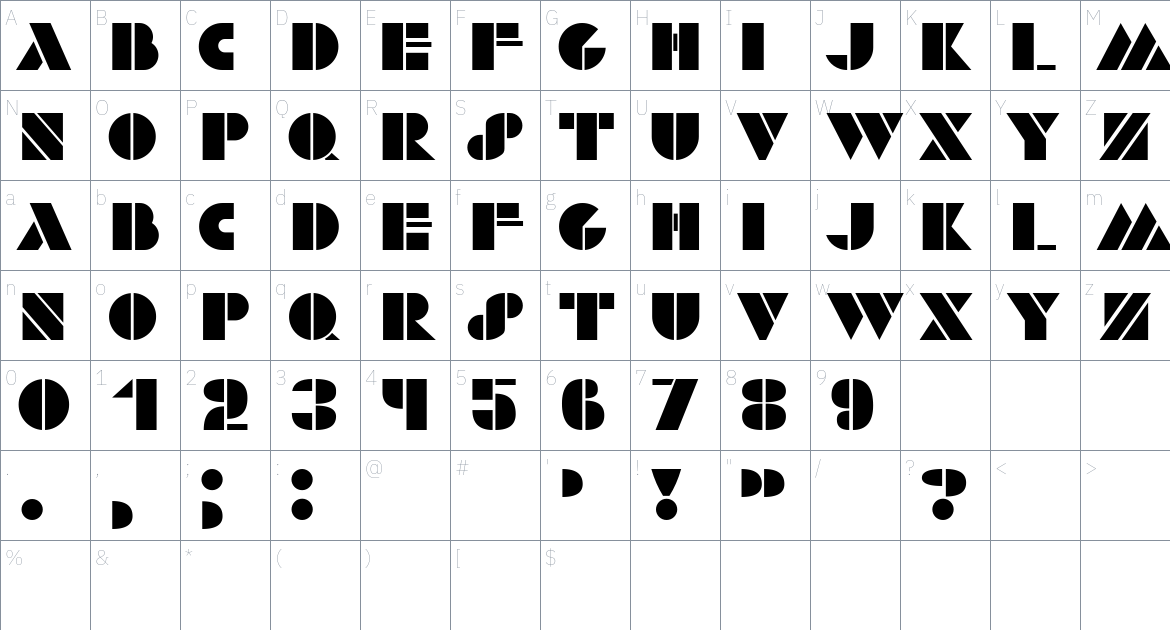 Army Phantom font Character Map